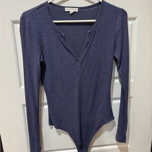 Socialite V-Neck Ribbed Bodysuit - Deep Blue